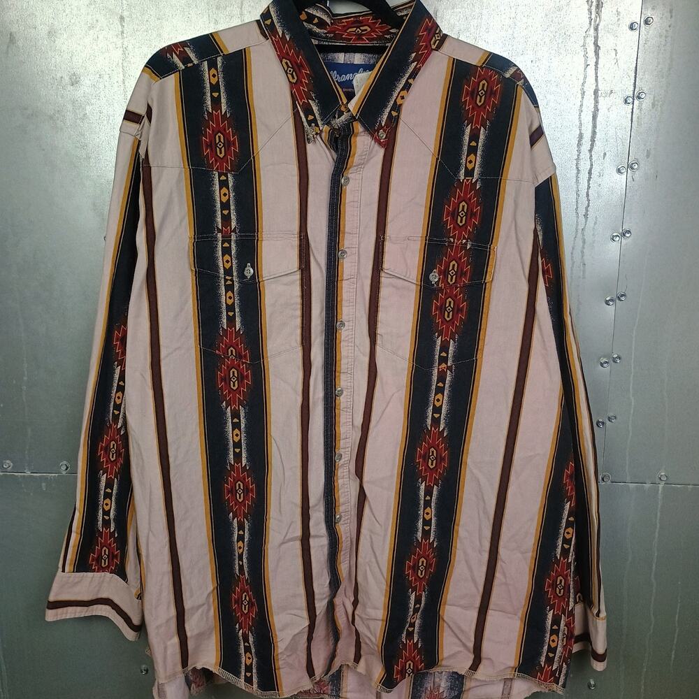 Wrangler Vintage 90s Y2K Aztec Cowboy Country Western Button Down Shirt XXL